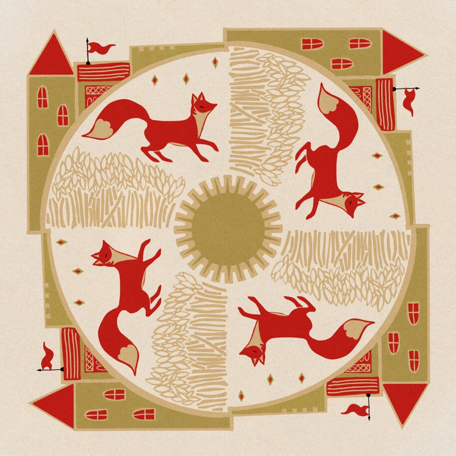 Fairy Tale Fox, art print from original linocut by Lisa Firke