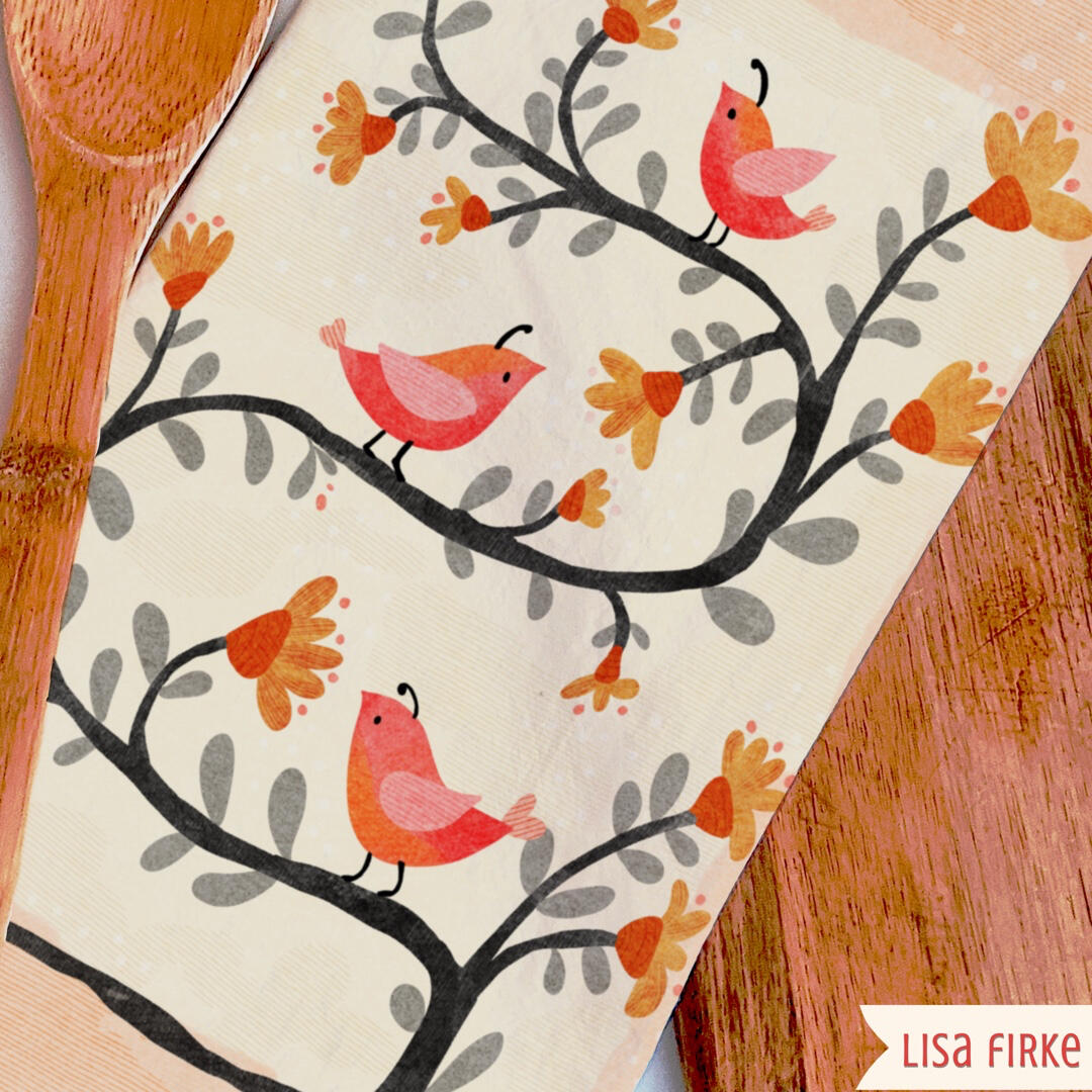 Spoonflower tea towel, birdie design by Lisa Firke